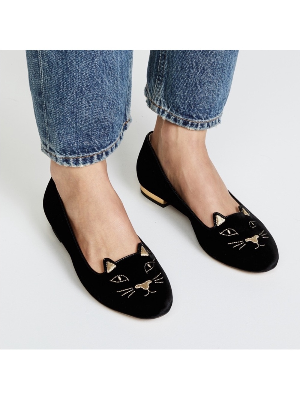 Charlotte Olympia Kitty embroidered Velvet Flats - Women